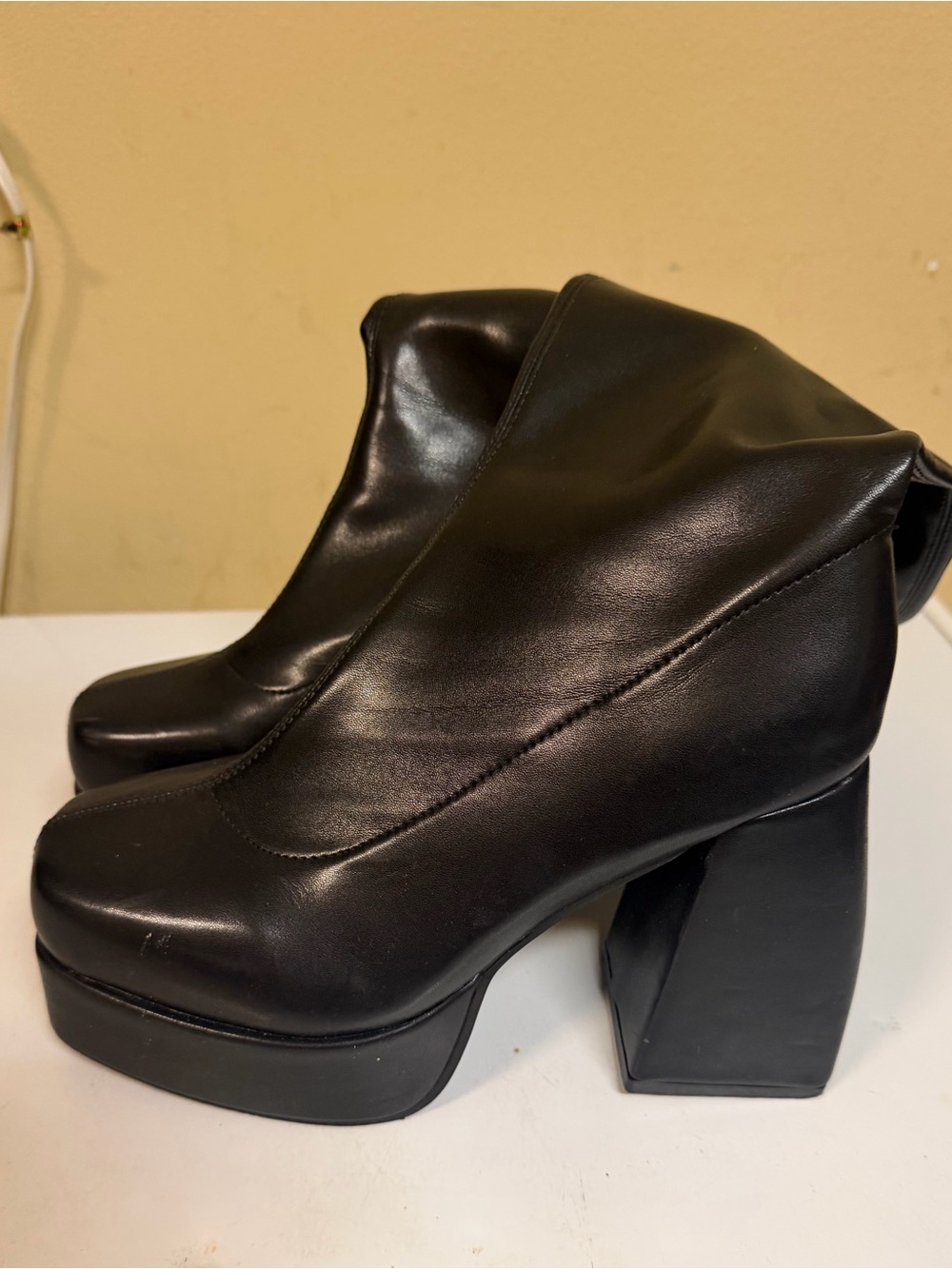 Black Platform Block Heel Ankle Boots - Women